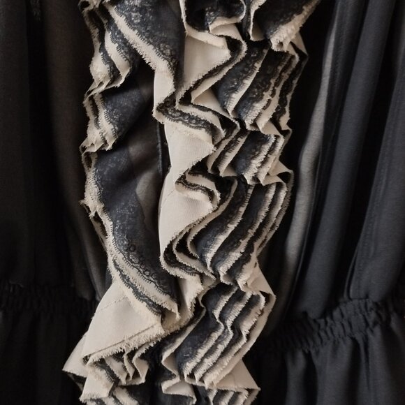 Robert Rodriguez for Neiman Marcus Ruffle Blouse XL Black Lace Trim Top - Picture 5 of 6